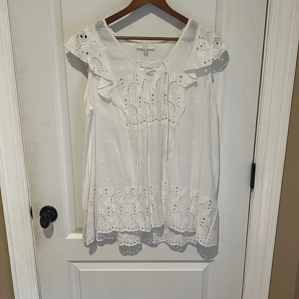 New CTF Collection White Eyelet Tunic Top